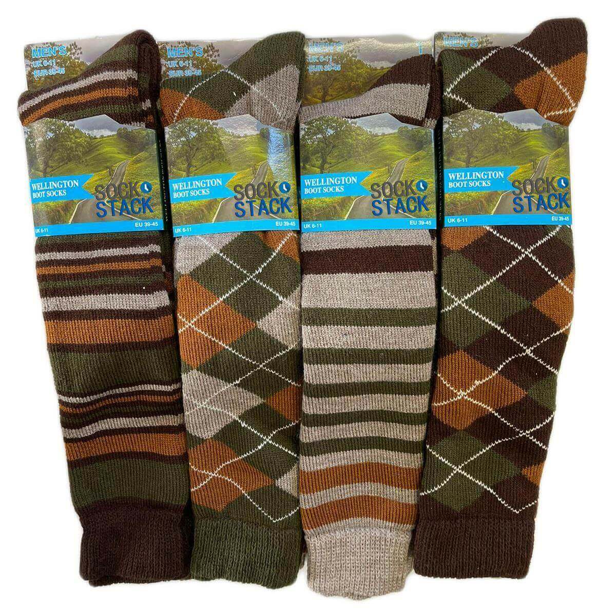 Sock Stack Men's Thermal Wellington Boot Socks 3 Pack Reinforced Heel And Toe Winter Warm Brushed Base Layer