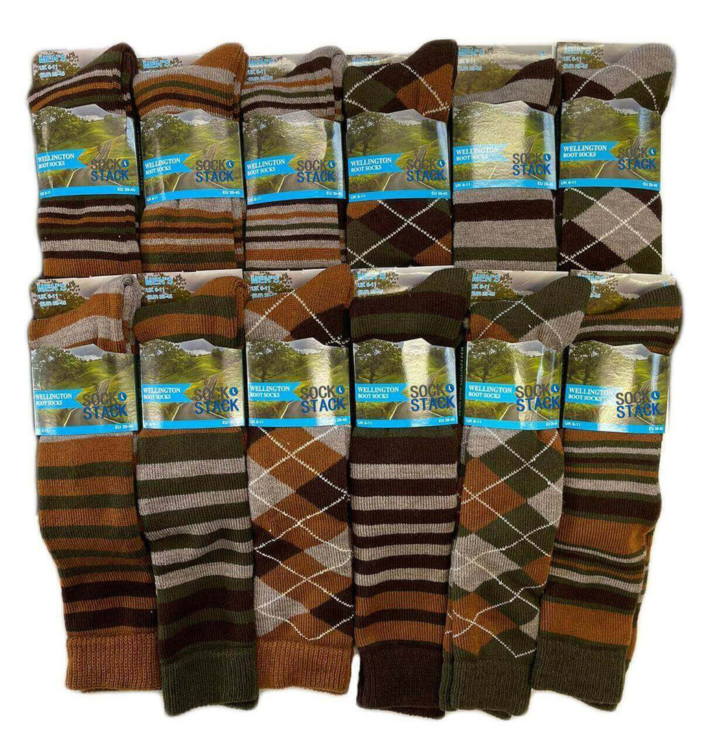 Sock Stack Men's Thermal Wellington Boot Socks 3 Pack Reinforced Heel And Toe Winter Warm Brushed Base Layer