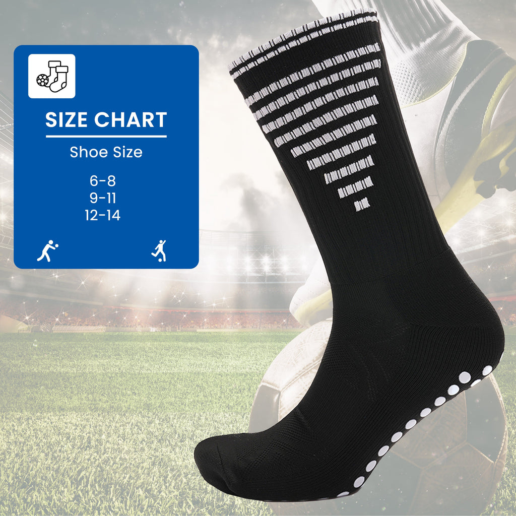 Sock Stack 3 Pairs Black Anti Slip Football Grip Socks For Men Sports Socks For Gym UK 6-8
