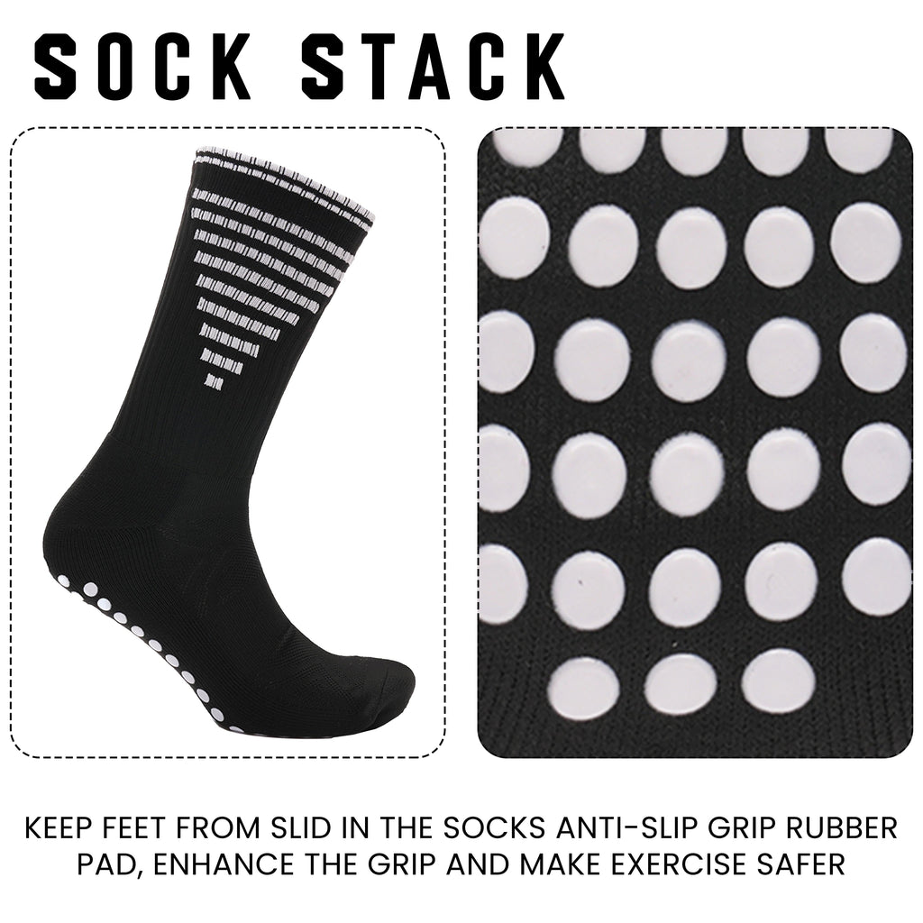 Sock Stack 3 Pairs Black Anti Slip Football Grip Socks For Men Sports Socks For Gym UK 6-8