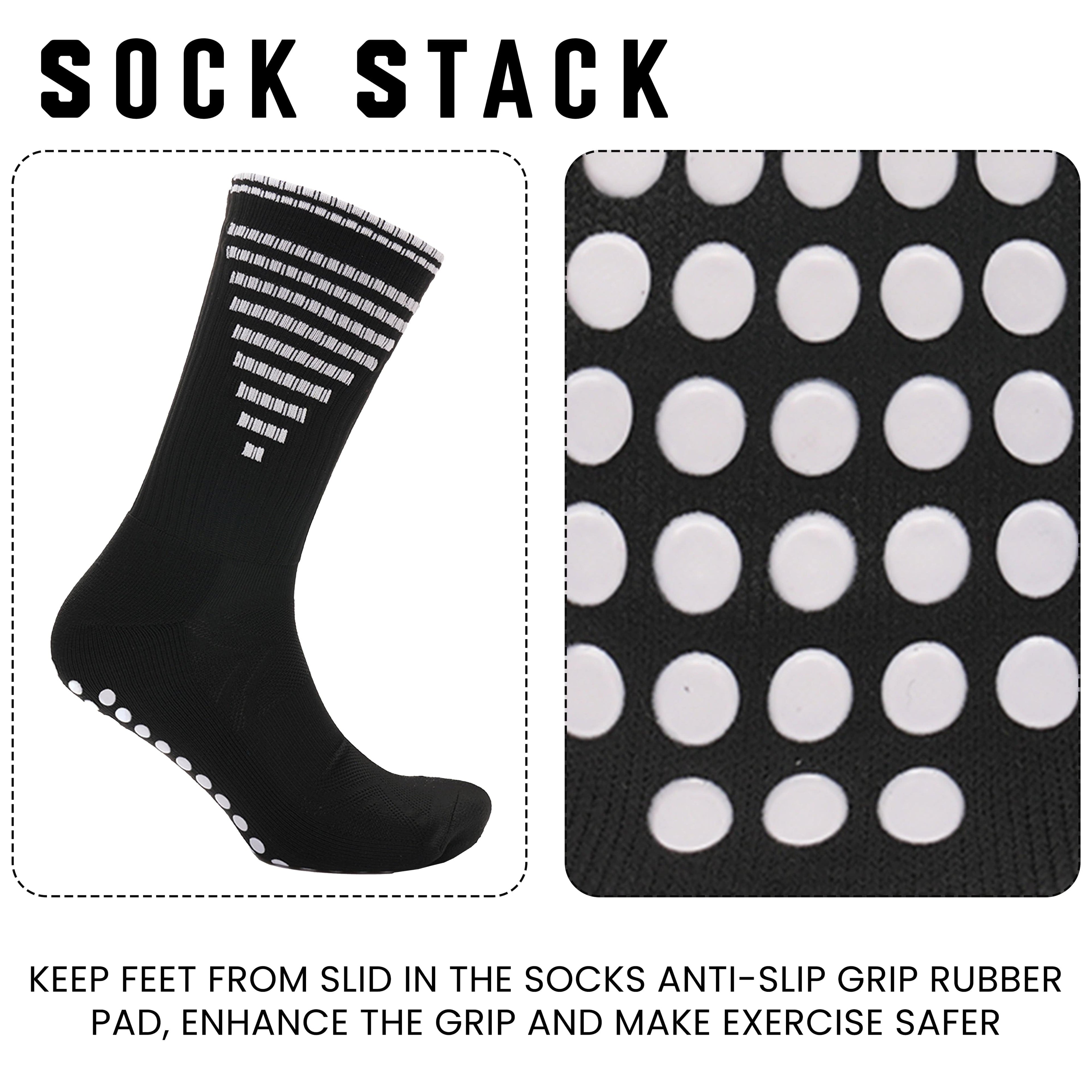 Sock Stack 3 Pairs Black Anti Slip Football Grip Socks For Men Sports Socks For Gym UK 6-8