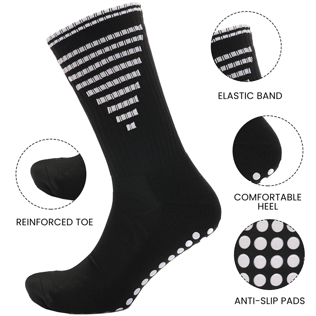 Sock Stack 3 Pairs Black Anti Slip Football Grip Socks For Men Sports Socks For Gym UK 6-8