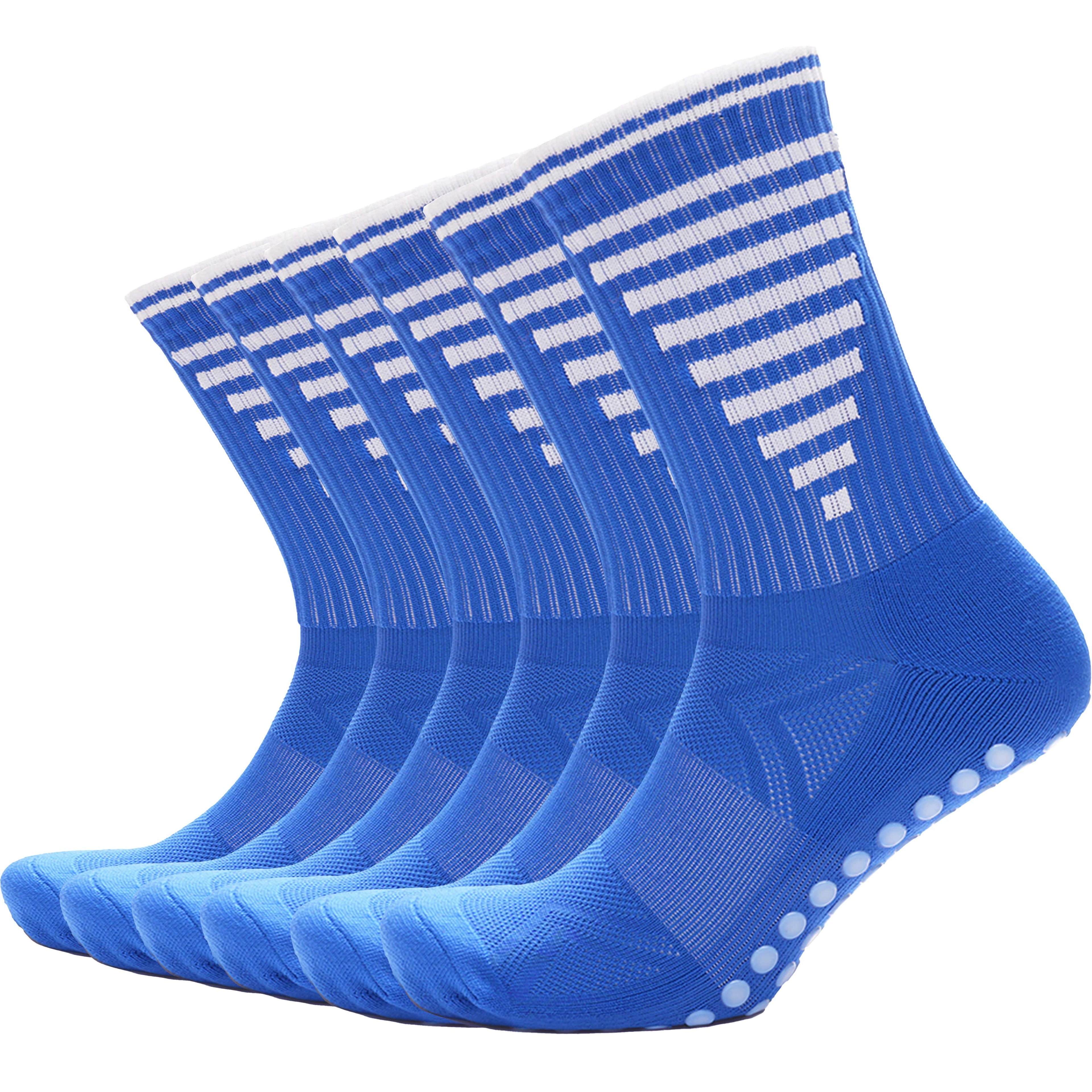 Sock Stack 3 Pairs Blue Anti Slip Football Grip Socks For Men Sports Gym Running Yoga