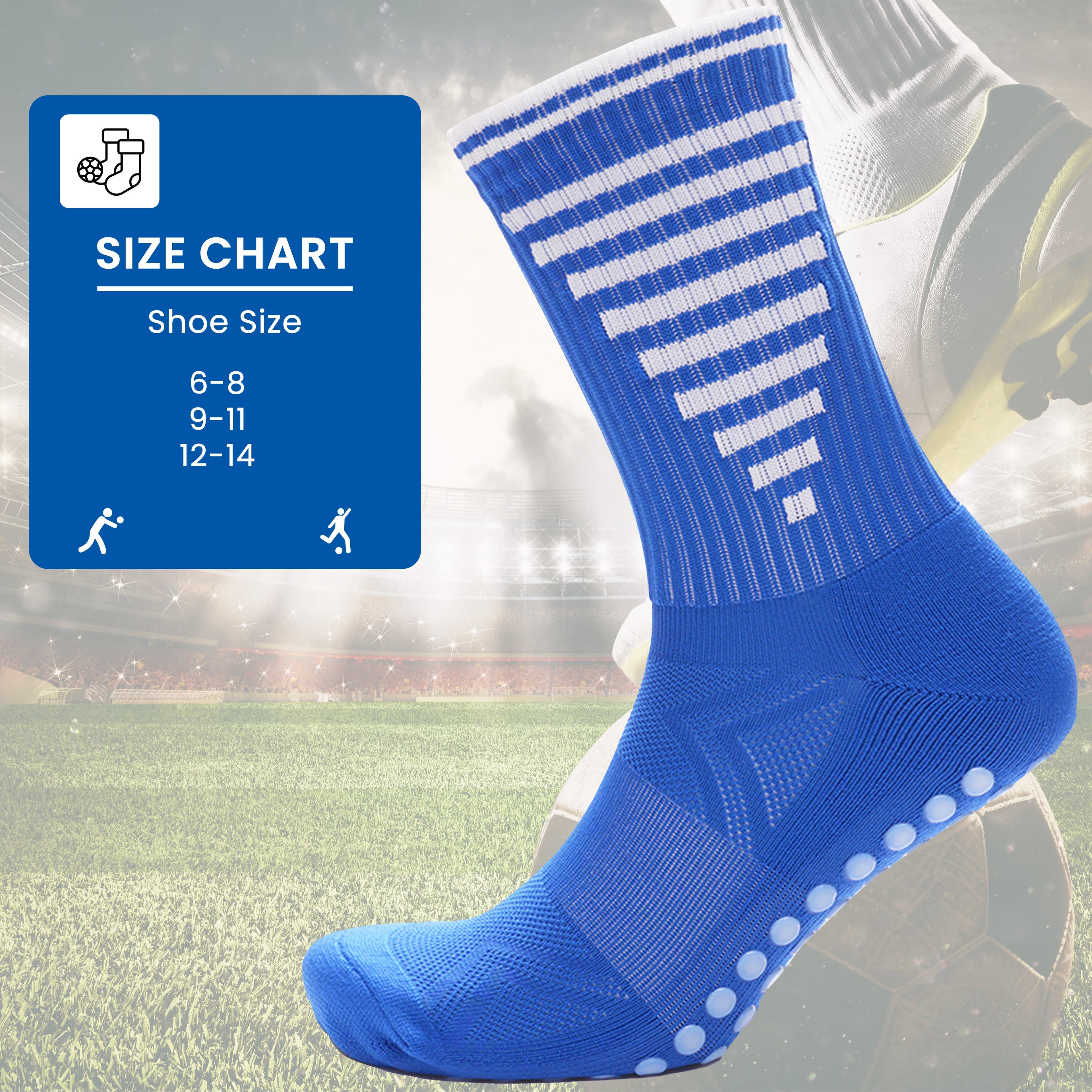Sock Stack 3 Pairs Blue Anti Slip Football Grip Socks For Men Sports Gym Running Yoga