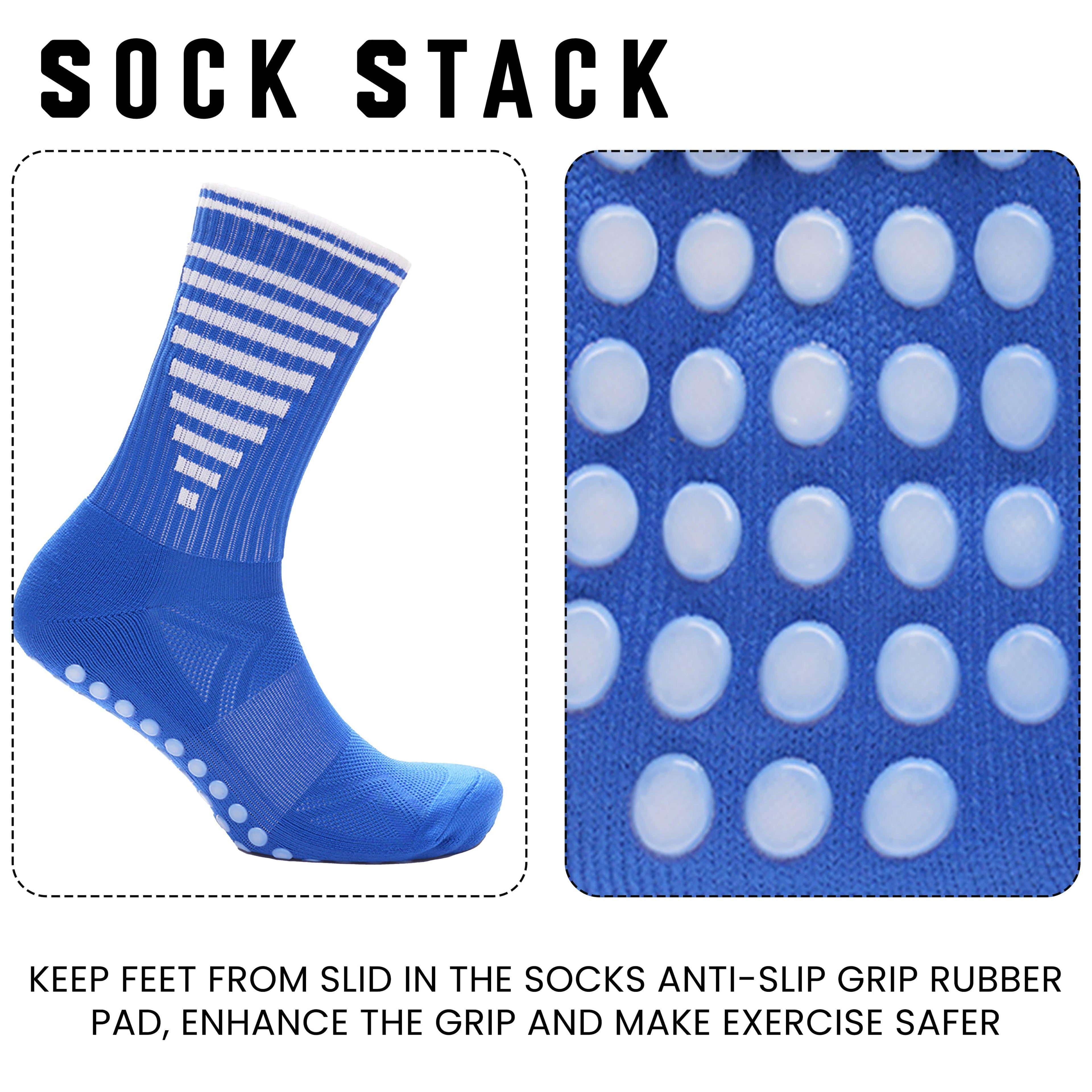 Sock Stack 3 Pairs Blue Anti Slip Football Grip Socks For Men Sports Gym Running Yoga