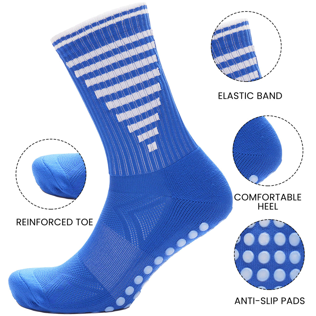 Sock Stack 3 Pairs Blue Anti Slip Football Grip Socks For Men Sports Gym Running Yoga