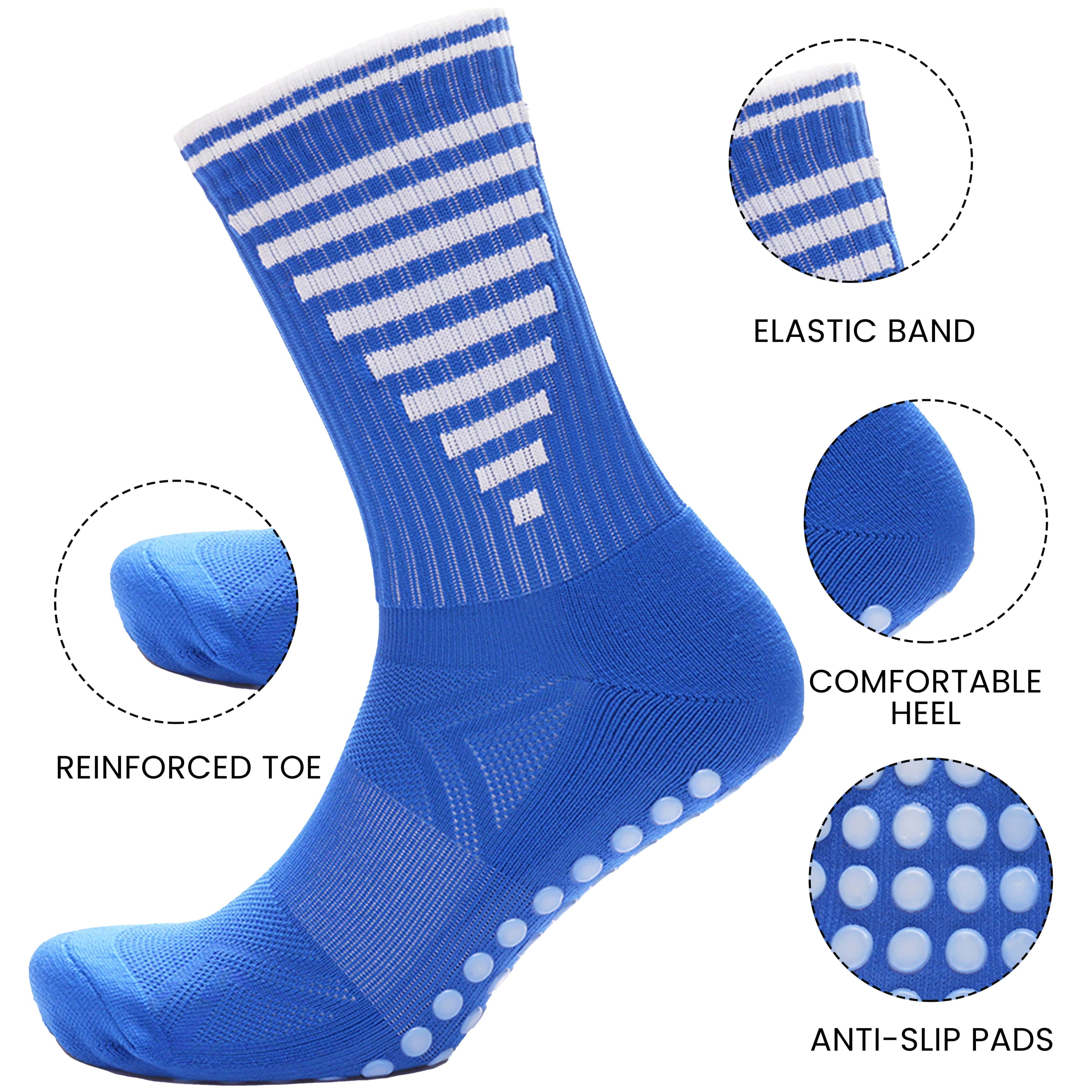Sock Stack 3 Pairs Blue Anti Slip Football Grip Socks For Men Sports Gym Running Yoga