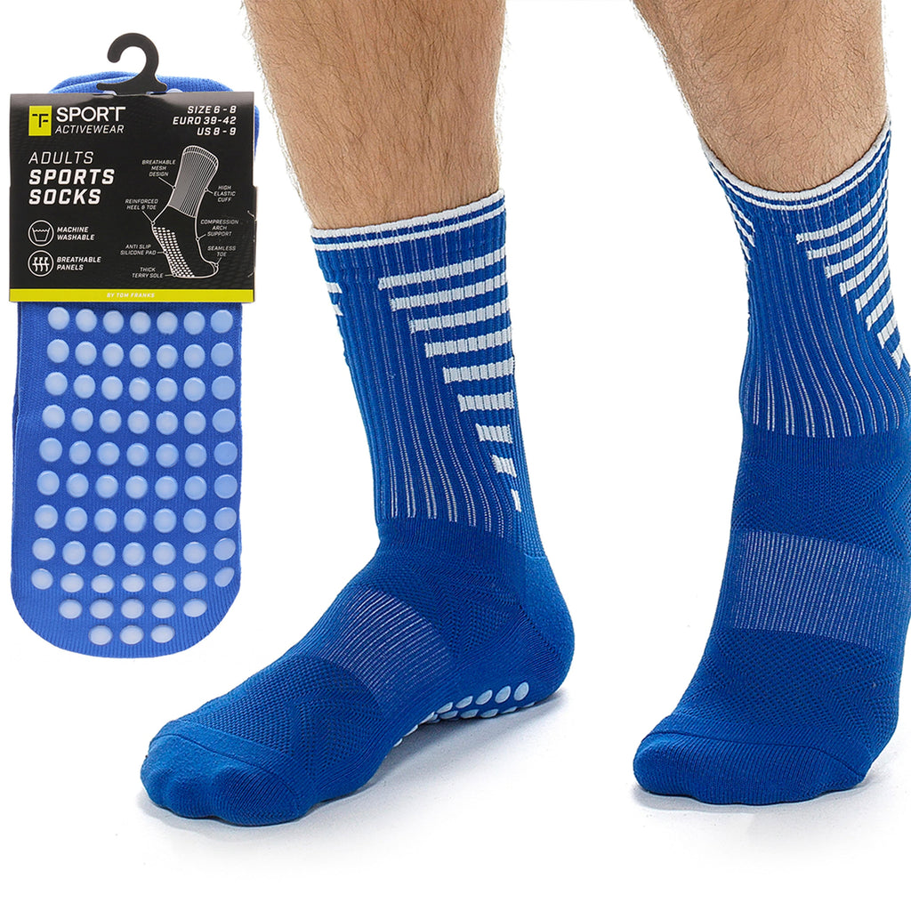 Sock Stack 3 Pairs Blue Anti Slip Football Grip Socks For Men Sports Gym Running Yoga