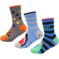 Sock Stack Boys Slipper Socks Three Pack 3 Pairs Non Slip Thermal Indoor Socks Dino Shark