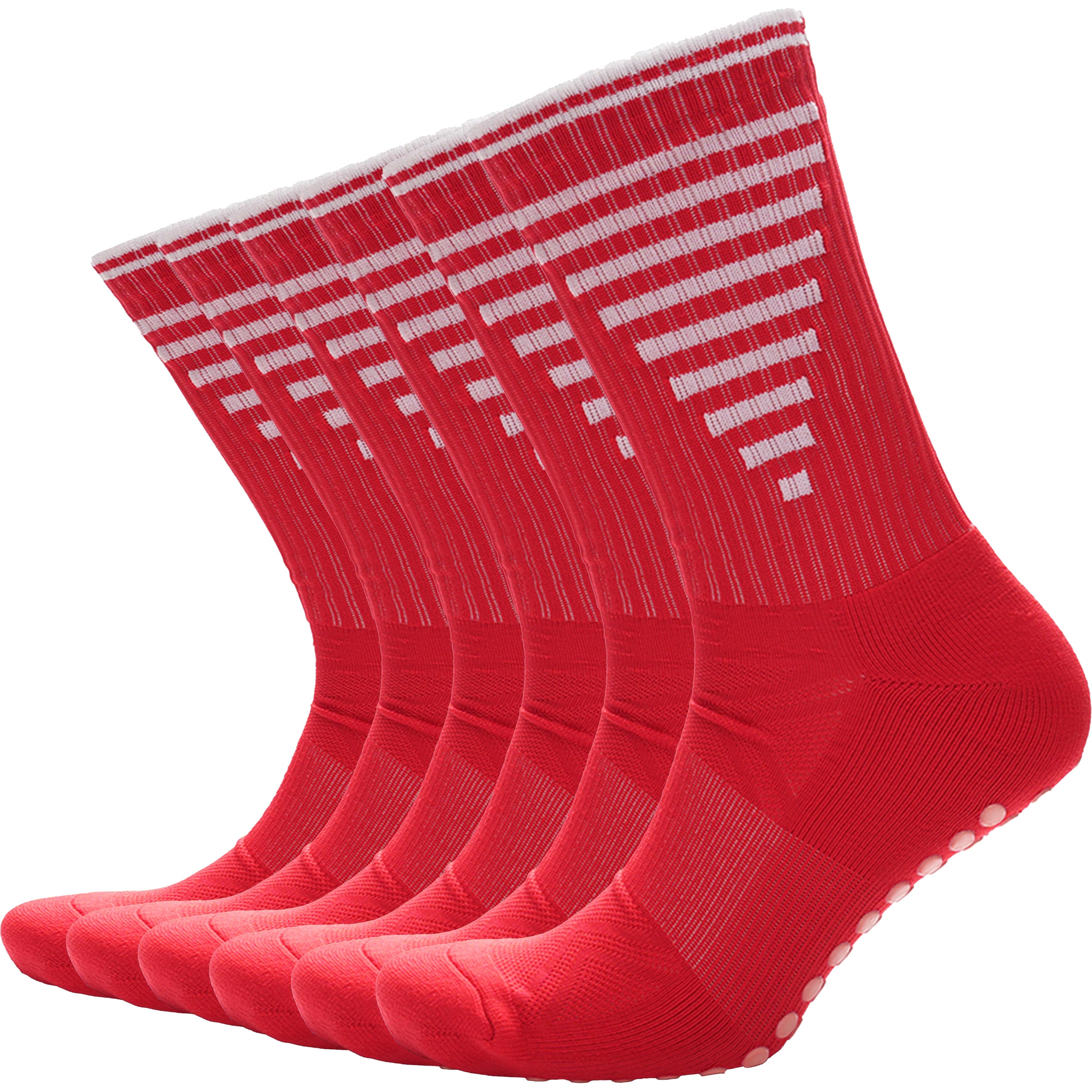 Sock Stack Anti Slip Football Grip Socks For Men 3 Pairs Red For Gym Running Yoga UK 6-8