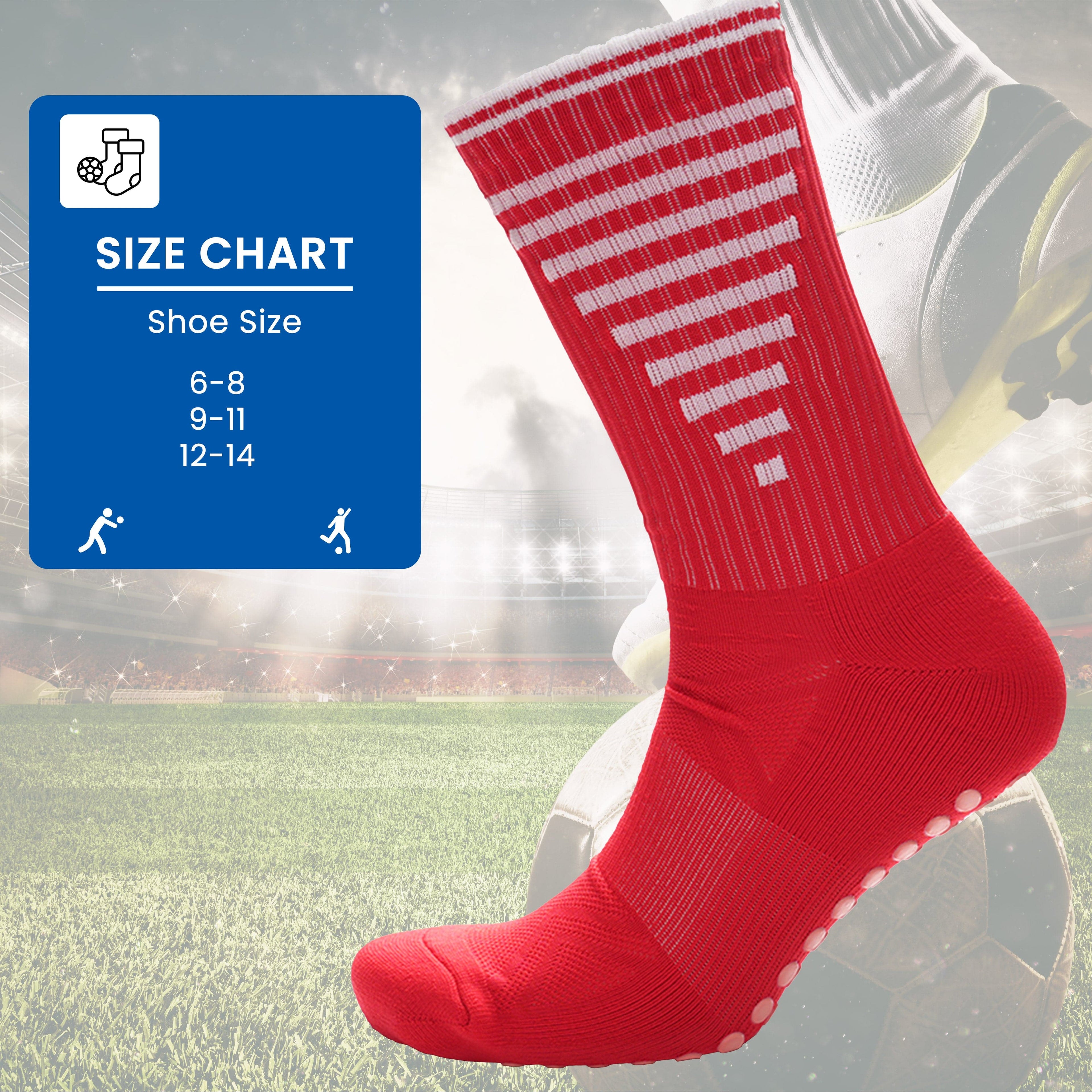 Sock Stack Anti Slip Football Grip Socks For Men 3 Pairs Red For Gym Running Yoga UK 6-8