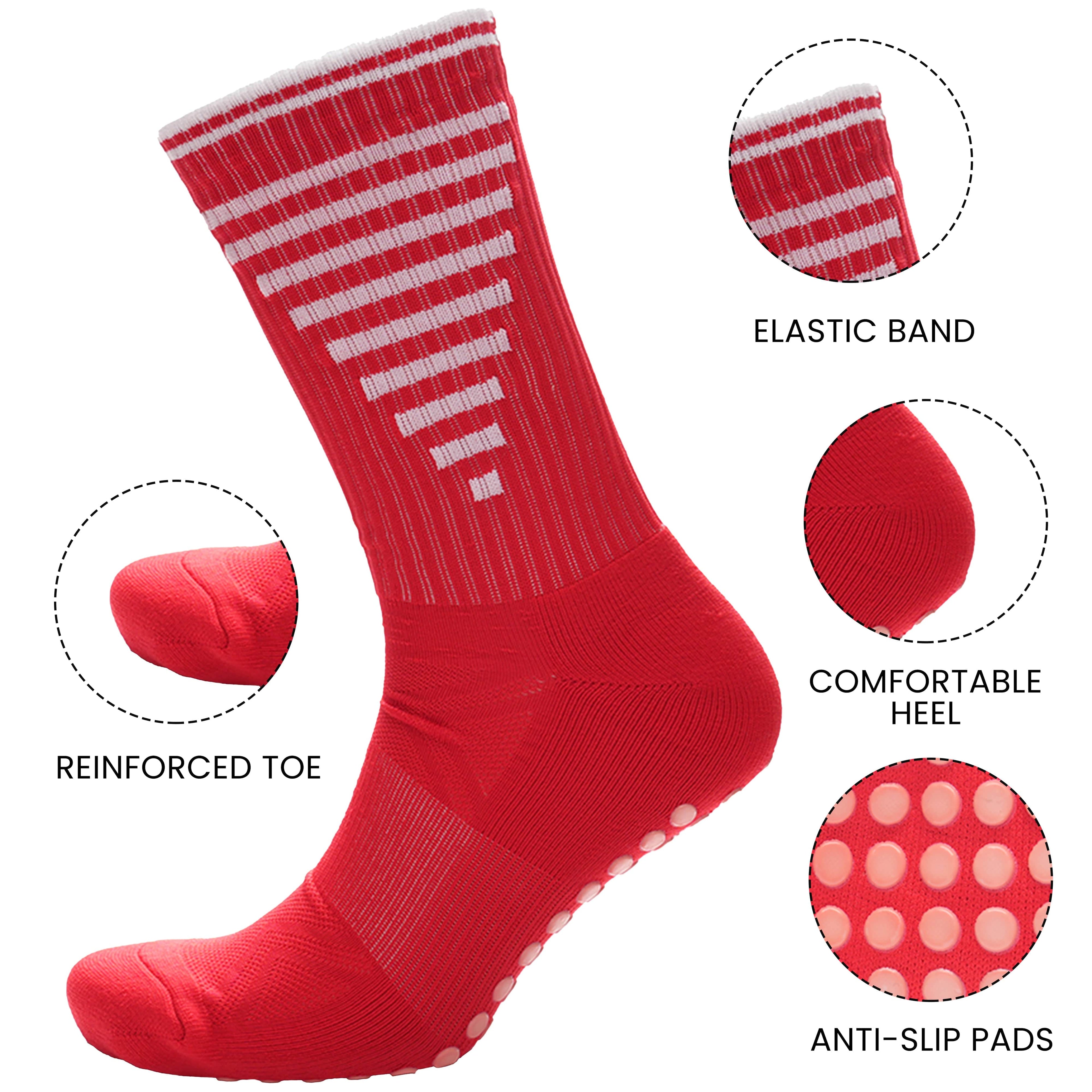 Sock Stack Anti Slip Football Grip Socks For Men 3 Pairs Red For Gym Running Yoga UK 6-8