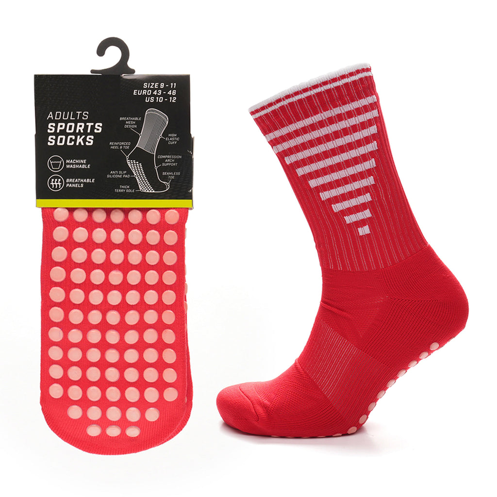 Sock Stack Anti Slip Football Grip Socks For Men 3 Pairs Red For Gym Running Yoga UK 6-8