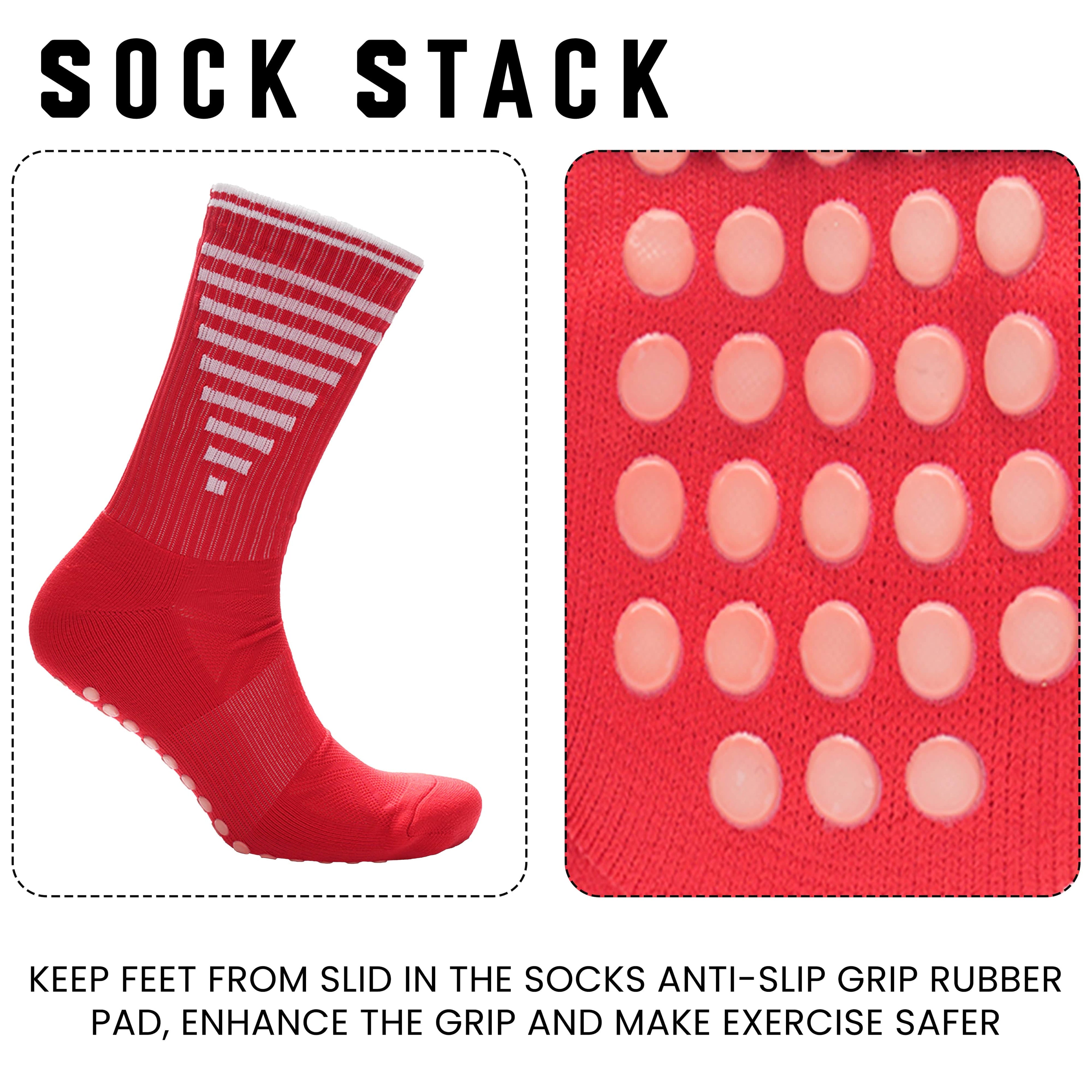 Sock Stack Anti Slip Football Grip Socks For Men 3 Pairs Red For Gym Running Yoga UK 6-8