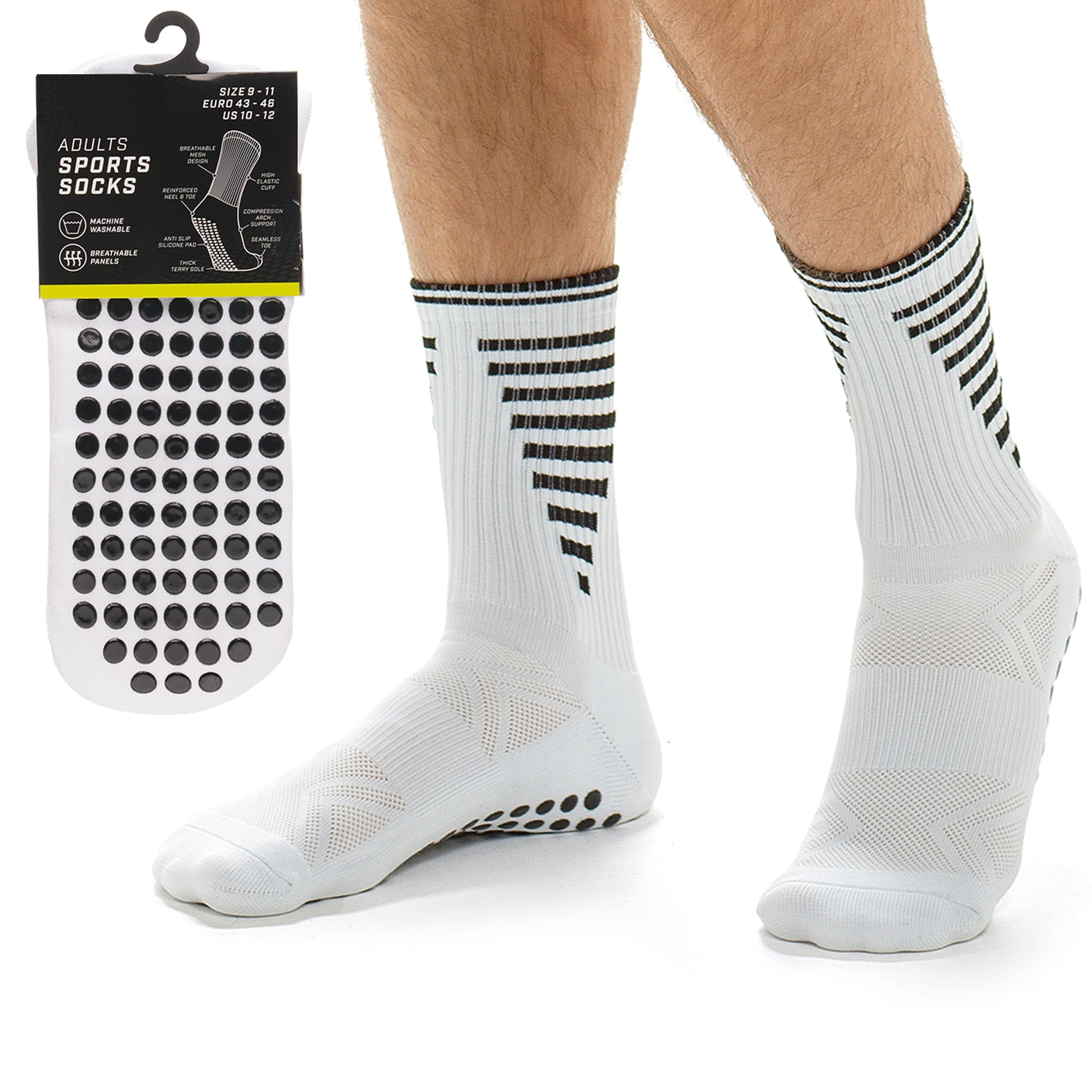 Sock Stack White Anti Slip Football Grip Socks For Men 3 Pairs Ideal For Gym Running Yoga