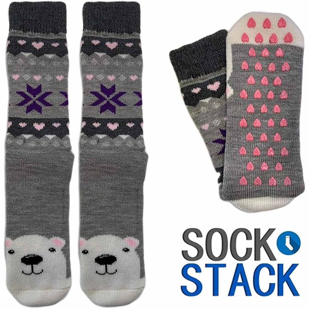 Sock Stack Women's Thermal Slipper Socks 3 Pairs Animal Designs Polar Bears And Kittens