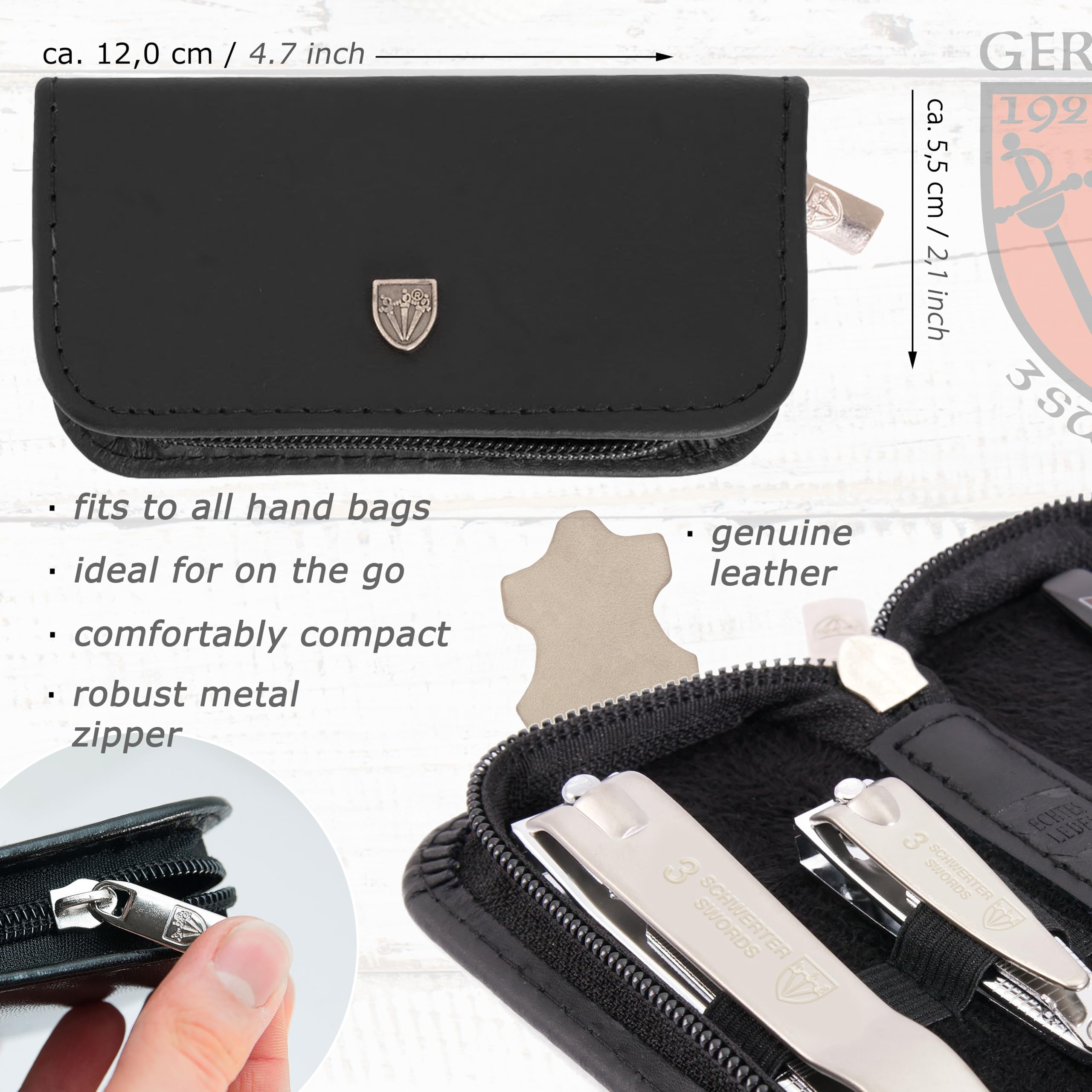 3 Swords Germany - 3-Piece Manicure Pedicure Grooming Kit in Genuine Leather Case | Solingen Quality