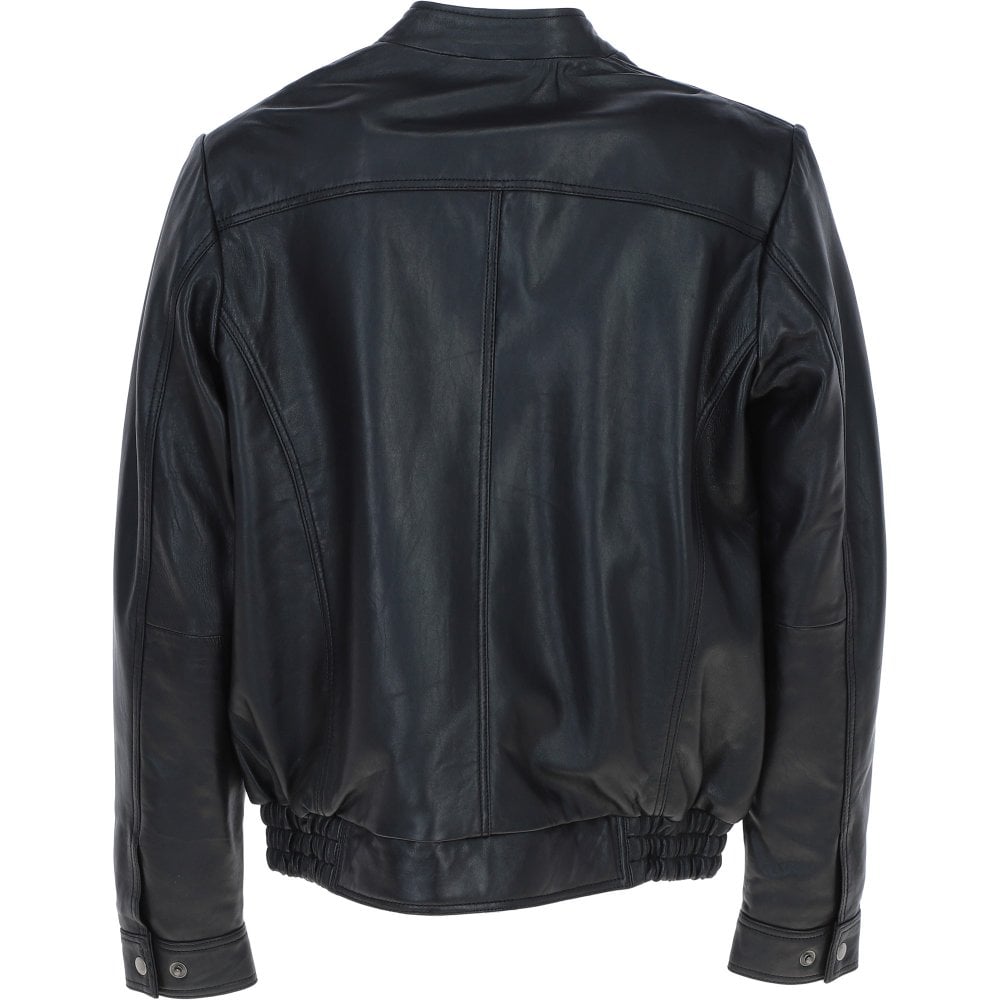 Men's Black Two-Pocket Leather Bomber
