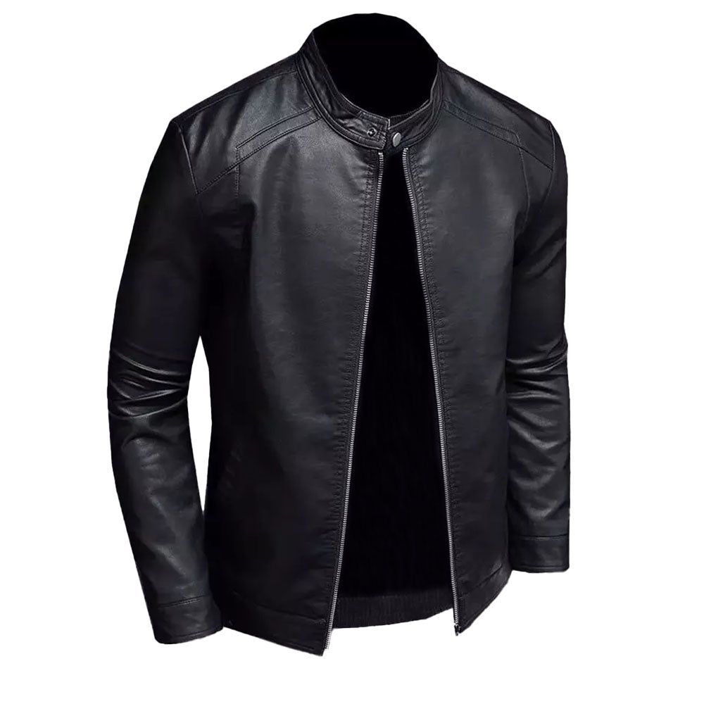 Men's Fitted Black Leather Cafe Racer