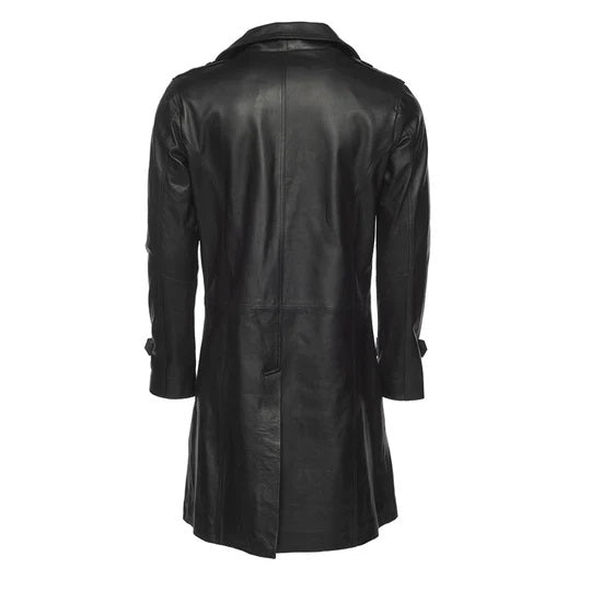 Men's Black Double-Breasted Leather Coat
