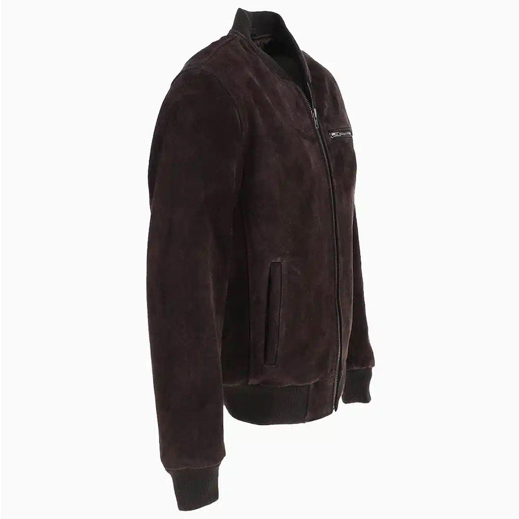 Men's Brown Suede Chest-Pocket Bomber