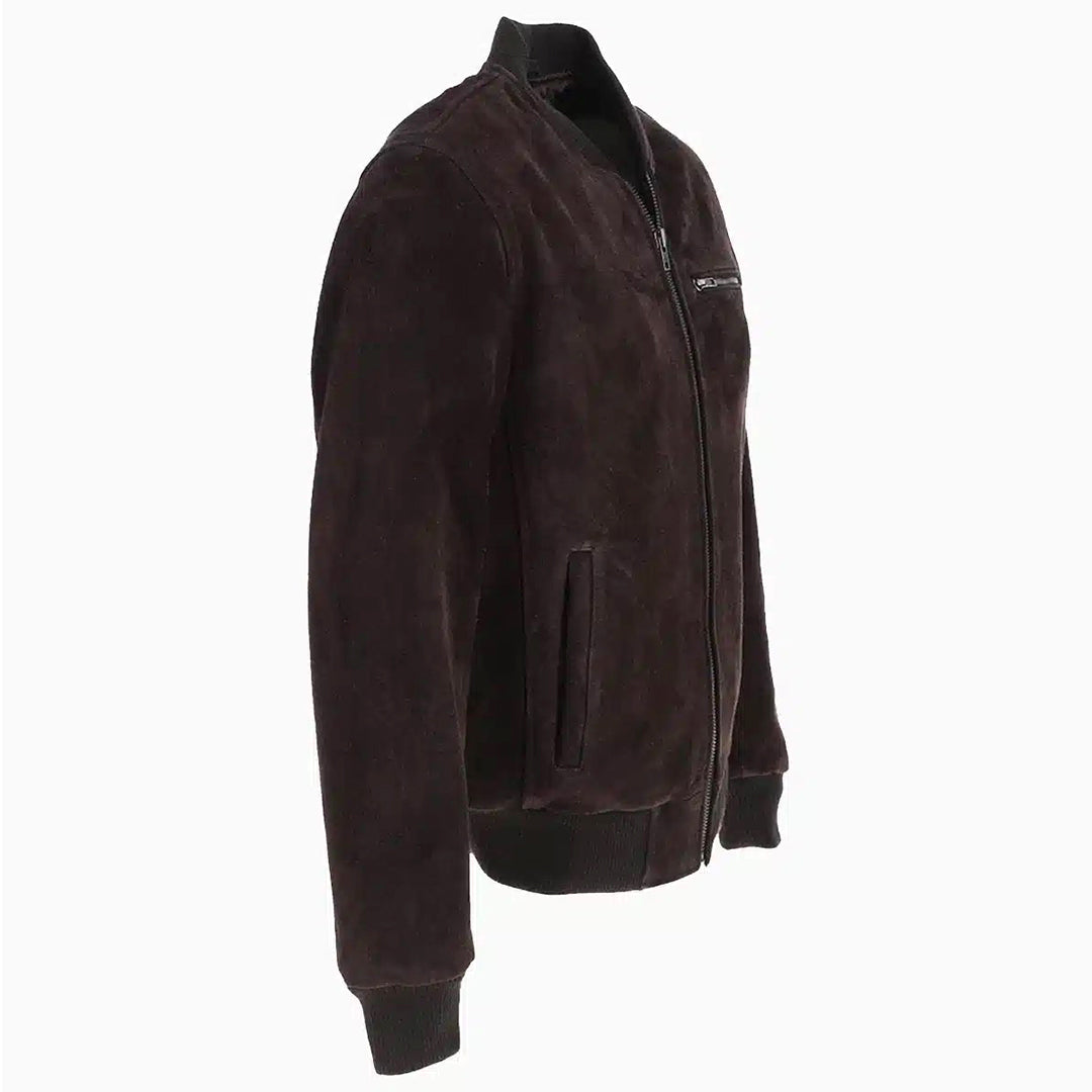 Men's Brown Suede Chest-Pocket Bomber