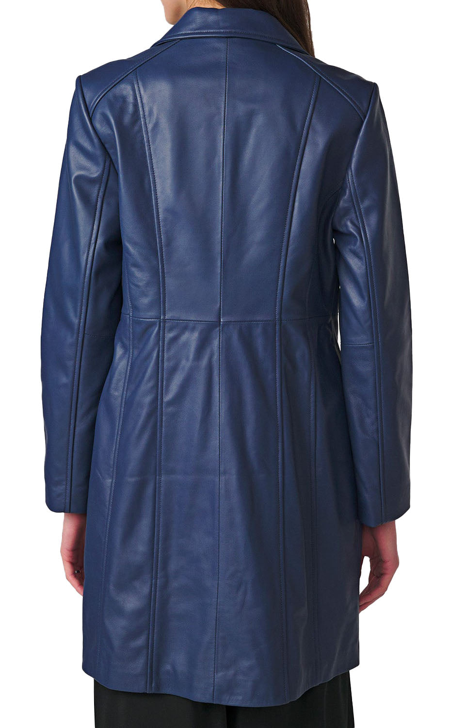 Women's Blue Single-Breasted Leather Coat