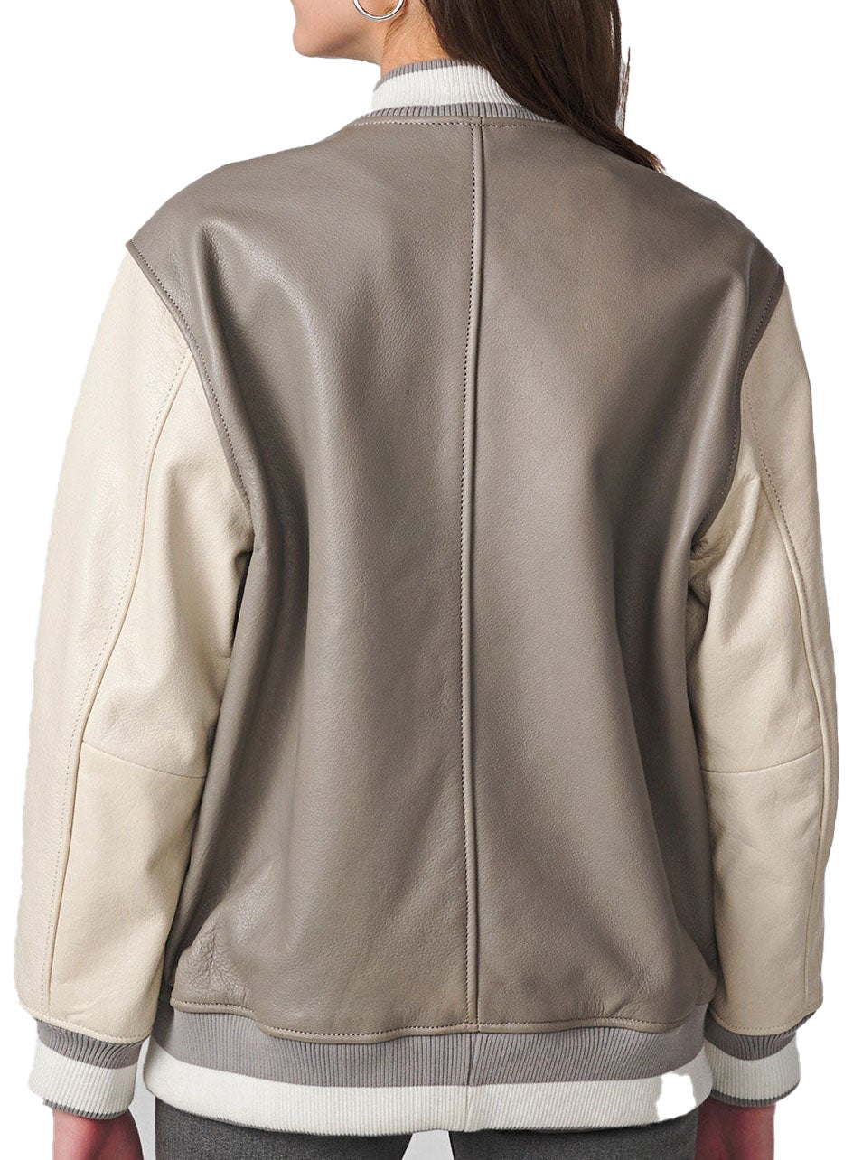 Women's Grey Suede Varsity Jacket