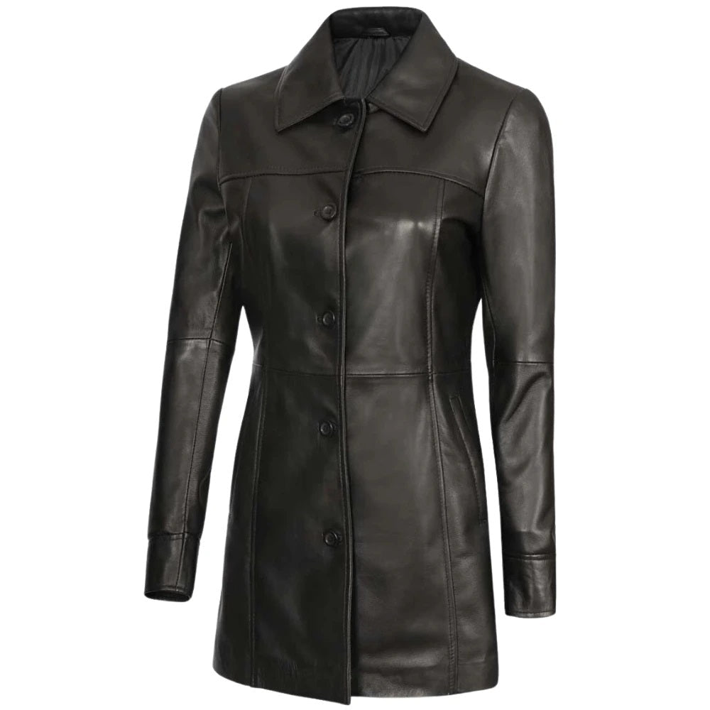 Women's Black Lambskin Three-Quarter Coat