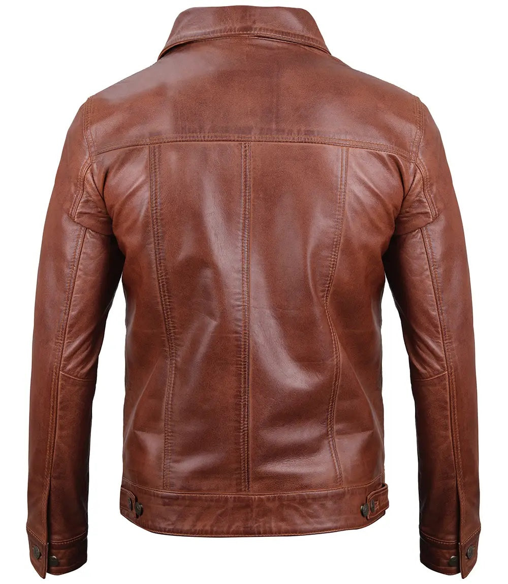 Men's Brown Leather Casual Zip Jacket