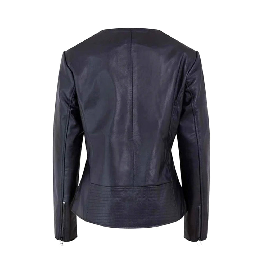 Women's Lapel-Collar Leather Moto Jacket