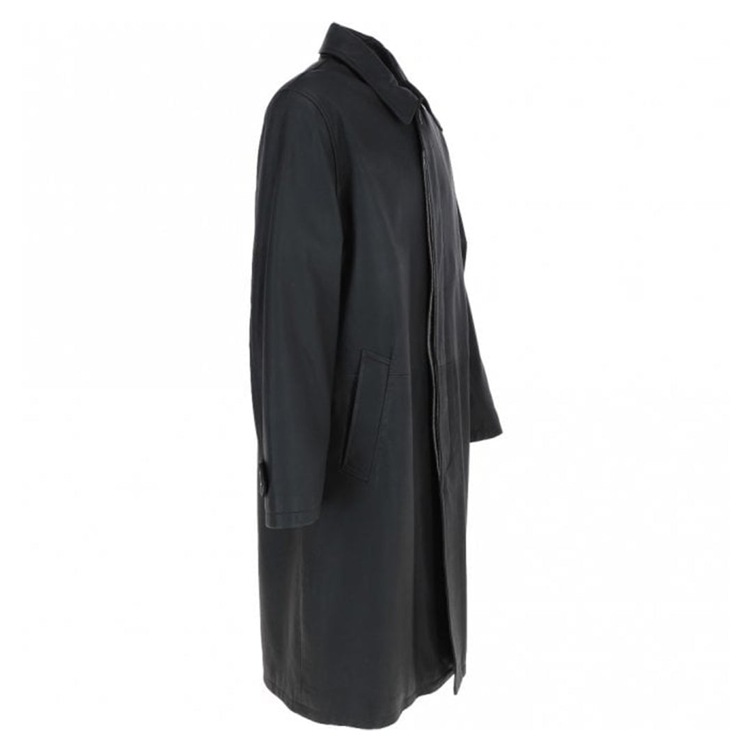 Men's Black Leather Overcoat