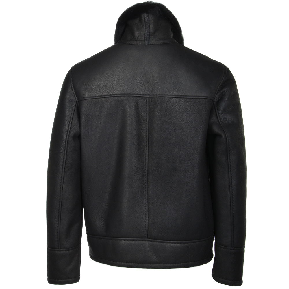 Men's Black Fur-Collar Sheepskin Jacket