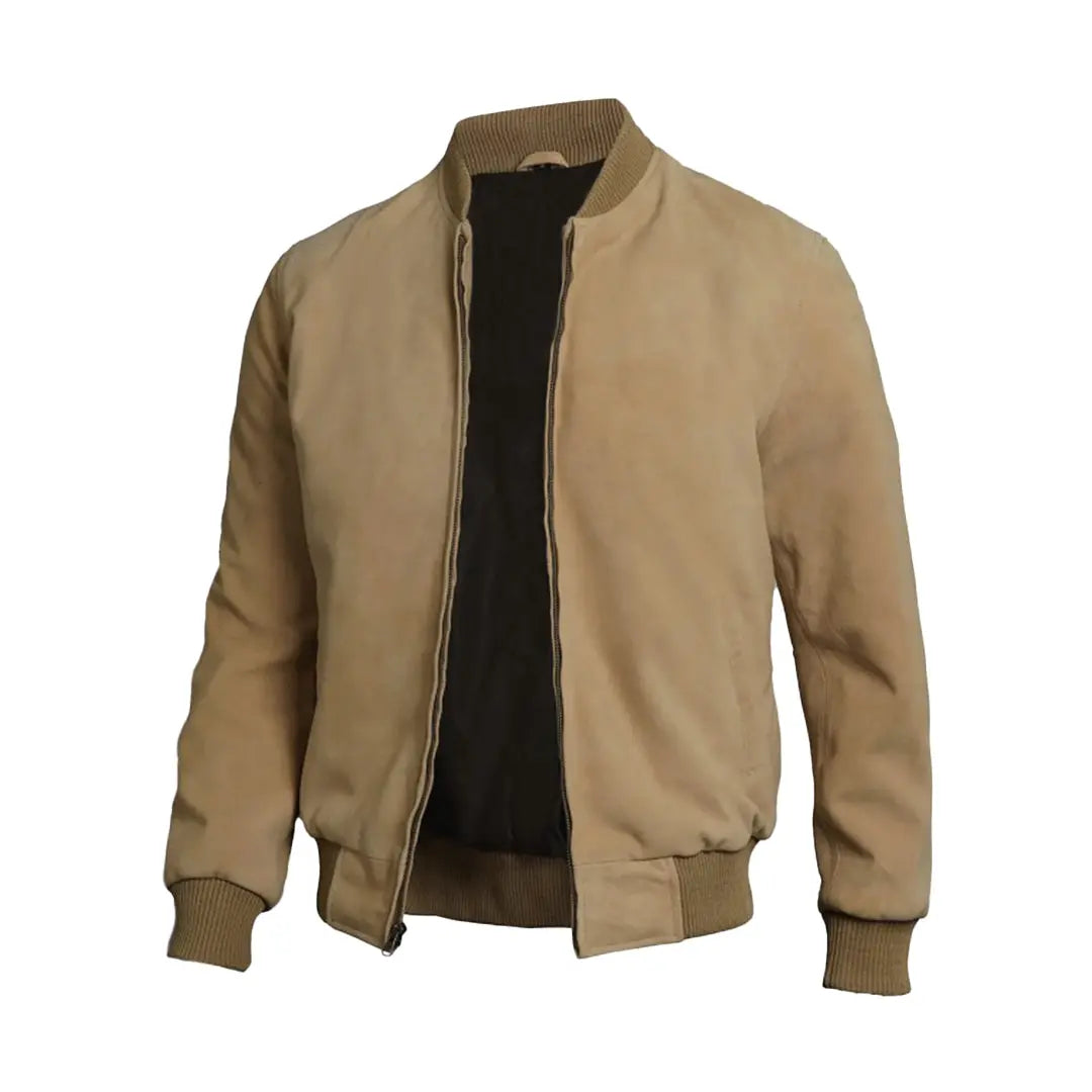 Men's Camel Brown Suede Bomber Jacket