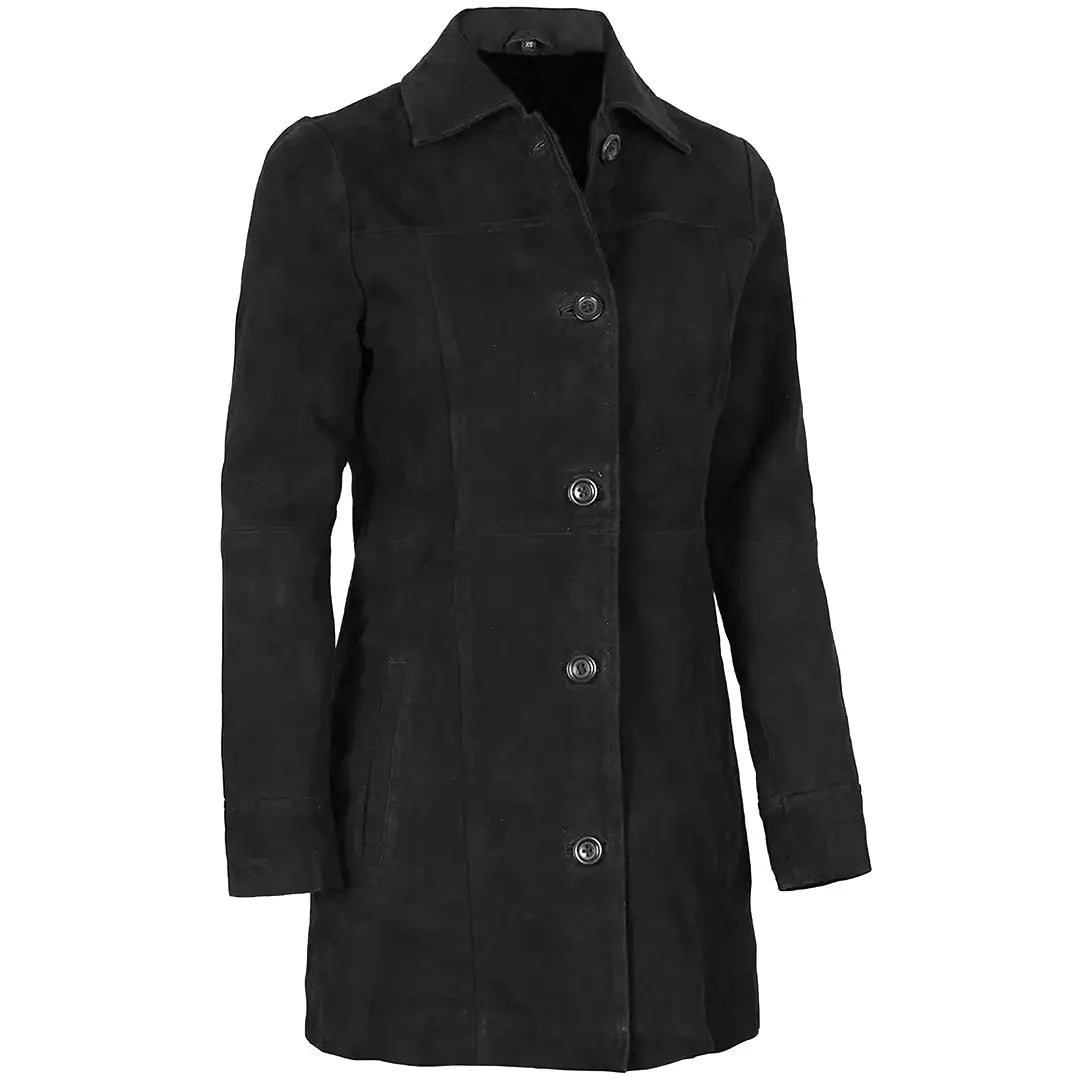 Women's Black Suede Button-Front Coat