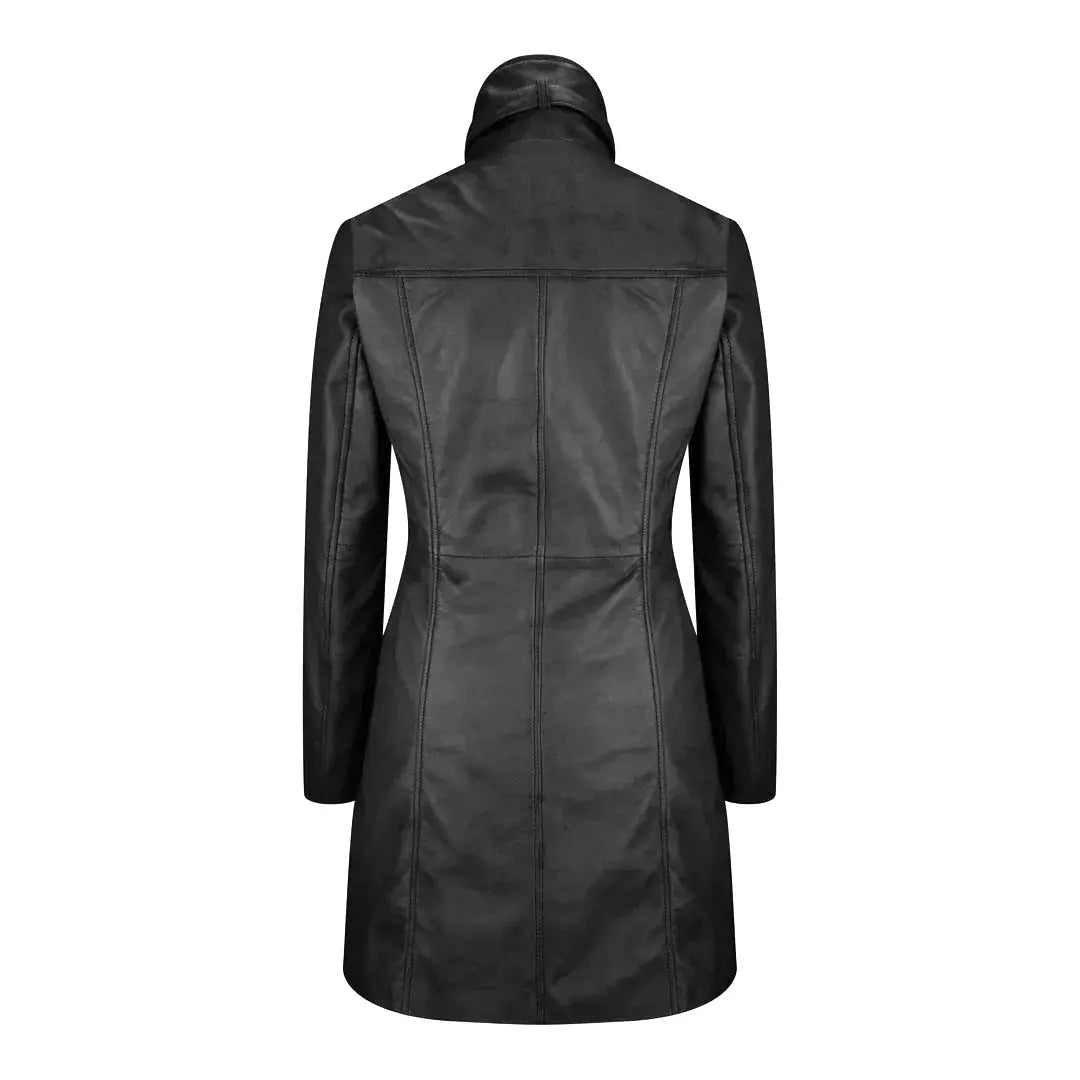 Women's Black Leather Zip-Front Coat