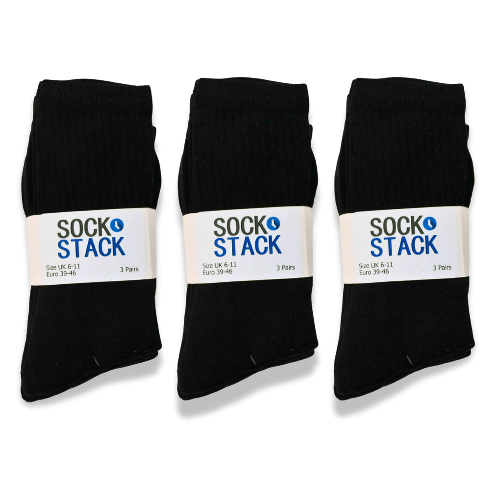 Sock Stack 30 Pairs Mens Cotton Rich Performance Sport Socks UK 6-11 Black Grey White Reinforced Heel Toe Multipack Value