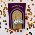 Blue ball bauble Christmas dangle earrings gold plated
