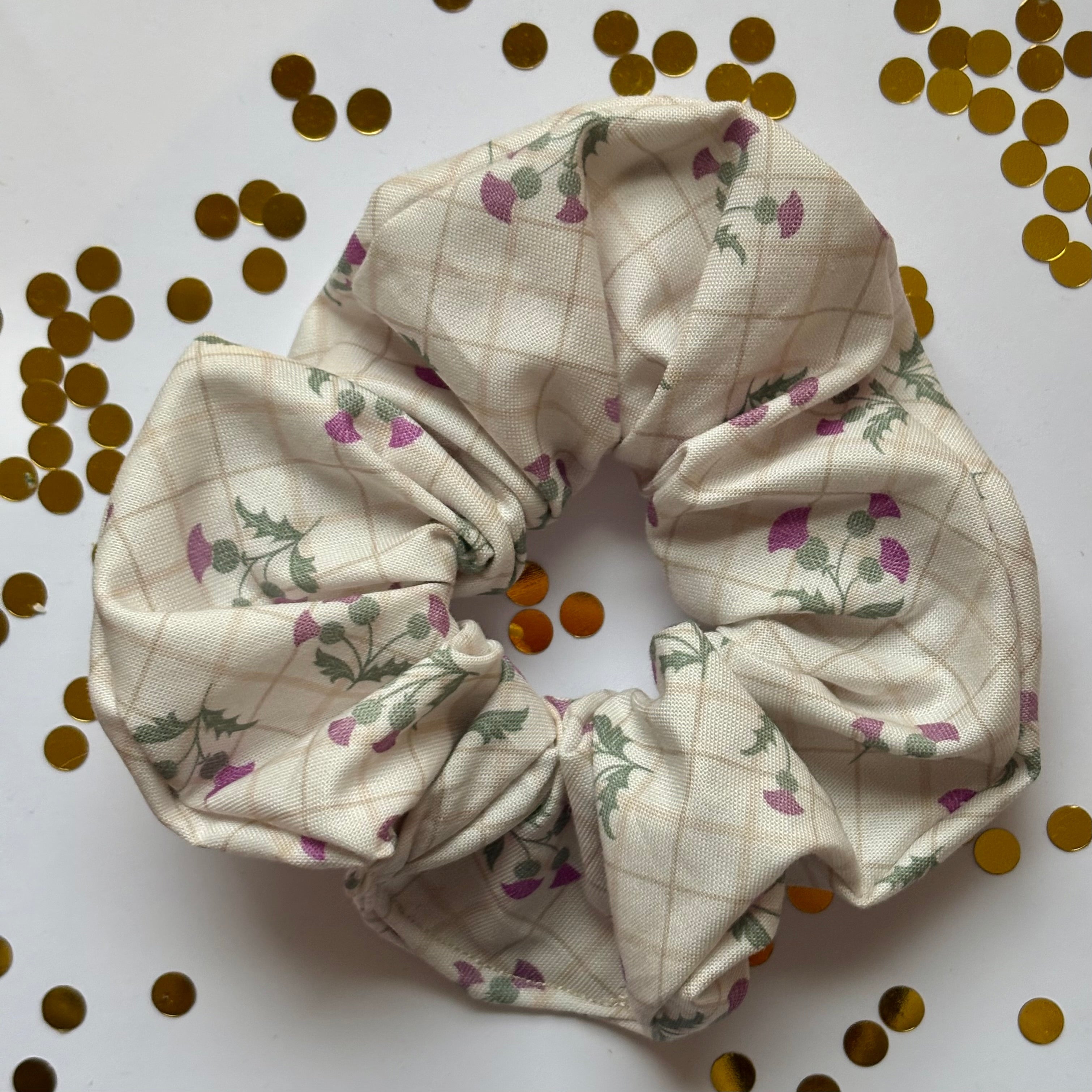Cream Scottish thistle scrunchie