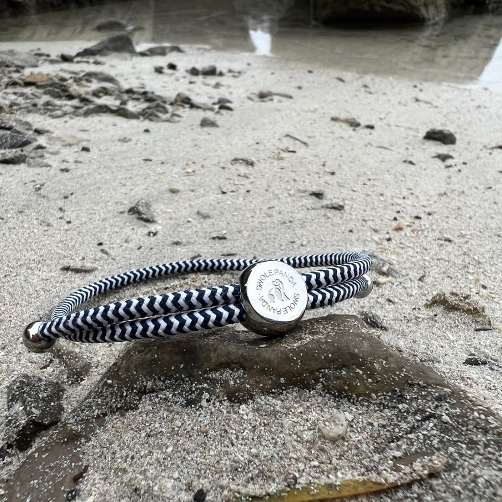 Rope Bracelet - Blue & White Zigzag