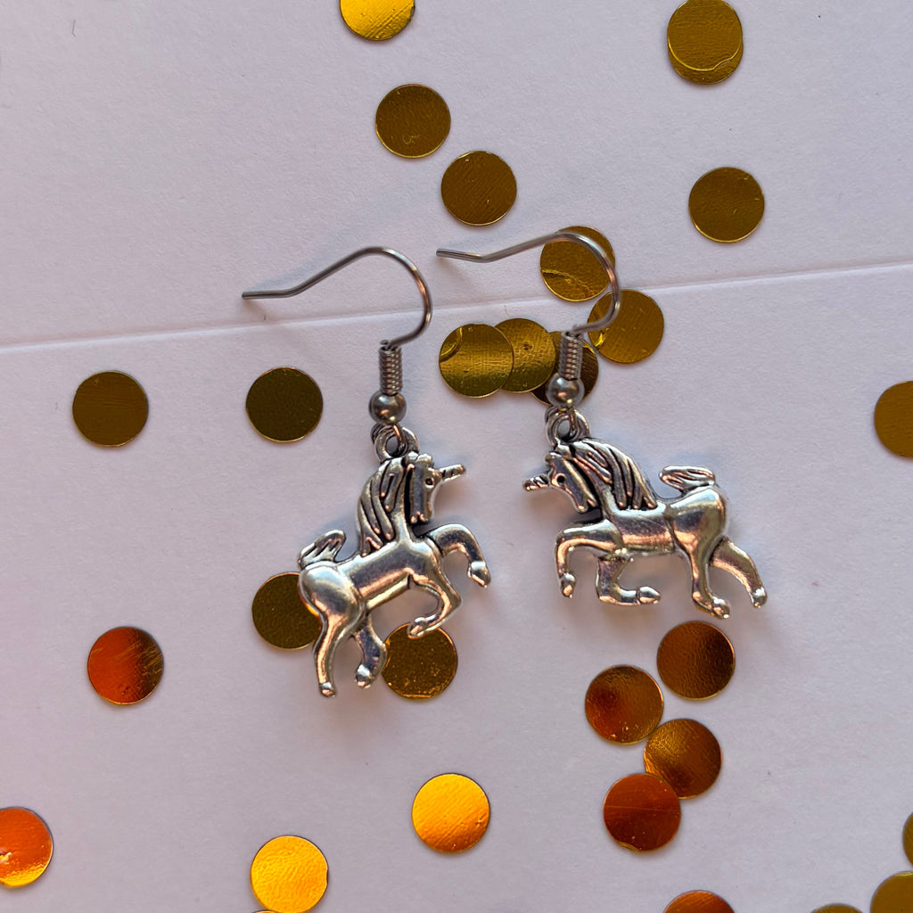 Silver Scottish unicorn earrings