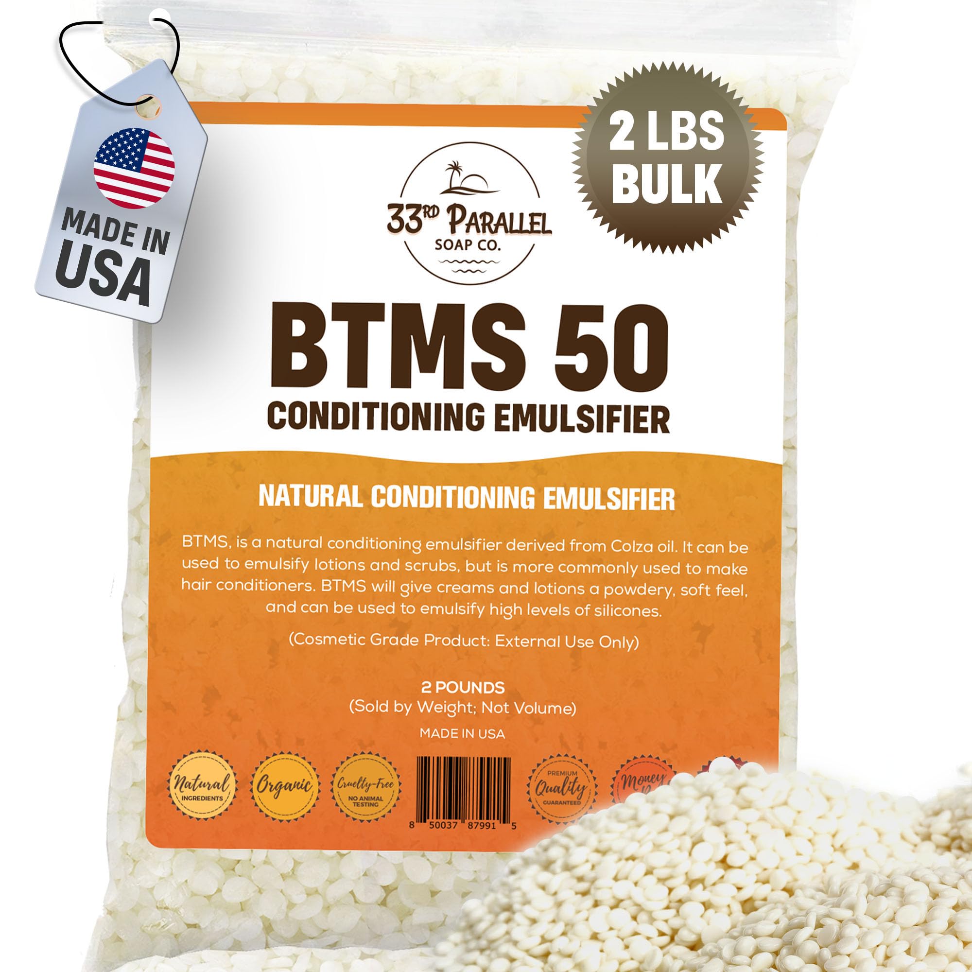 33RD PARALLEL BTMS 50 Bulk Emulsifier – 2 lb (32 oz), Cosmetic Grade, USA