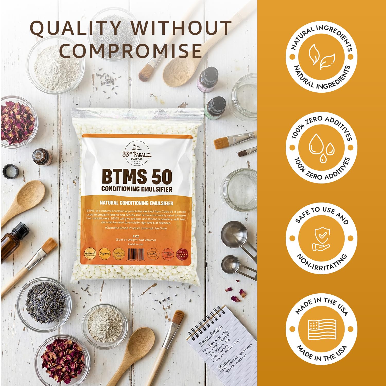 33RD PARALLEL BTMS 50 Bulk Emulsifier – 2 lb (32 oz), Cosmetic Grade, USA