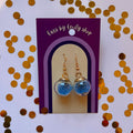 Blue ball bead sparkle bauble Christmas dangle earrings gold plated
