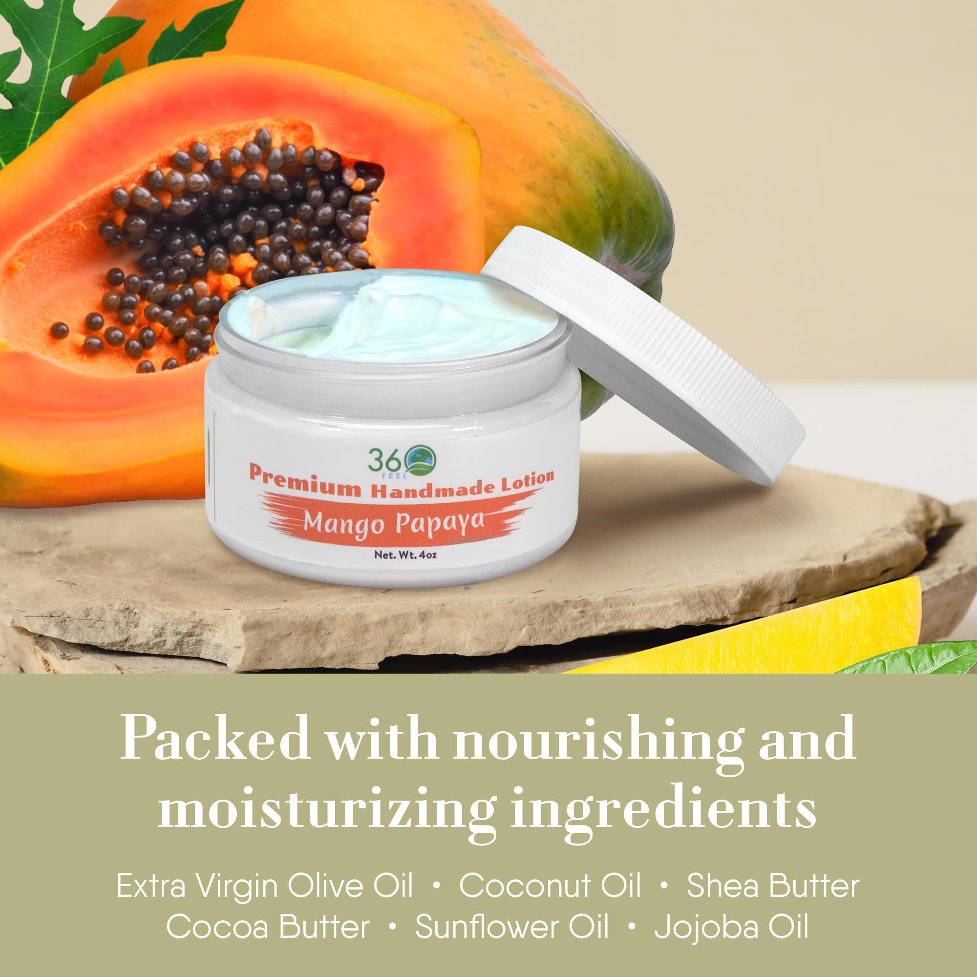 360Feel Mango Papaya Body Lotion — Hydrating Plant-Based, Non-Greasy for Sensitive Skin