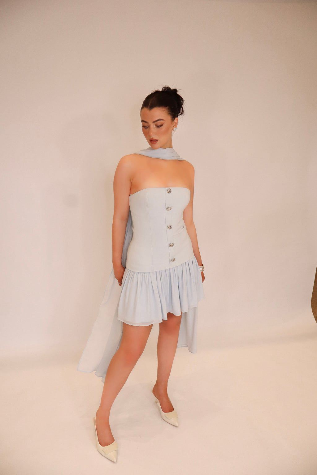 Monaco Dress and Scarf in Baby Blue