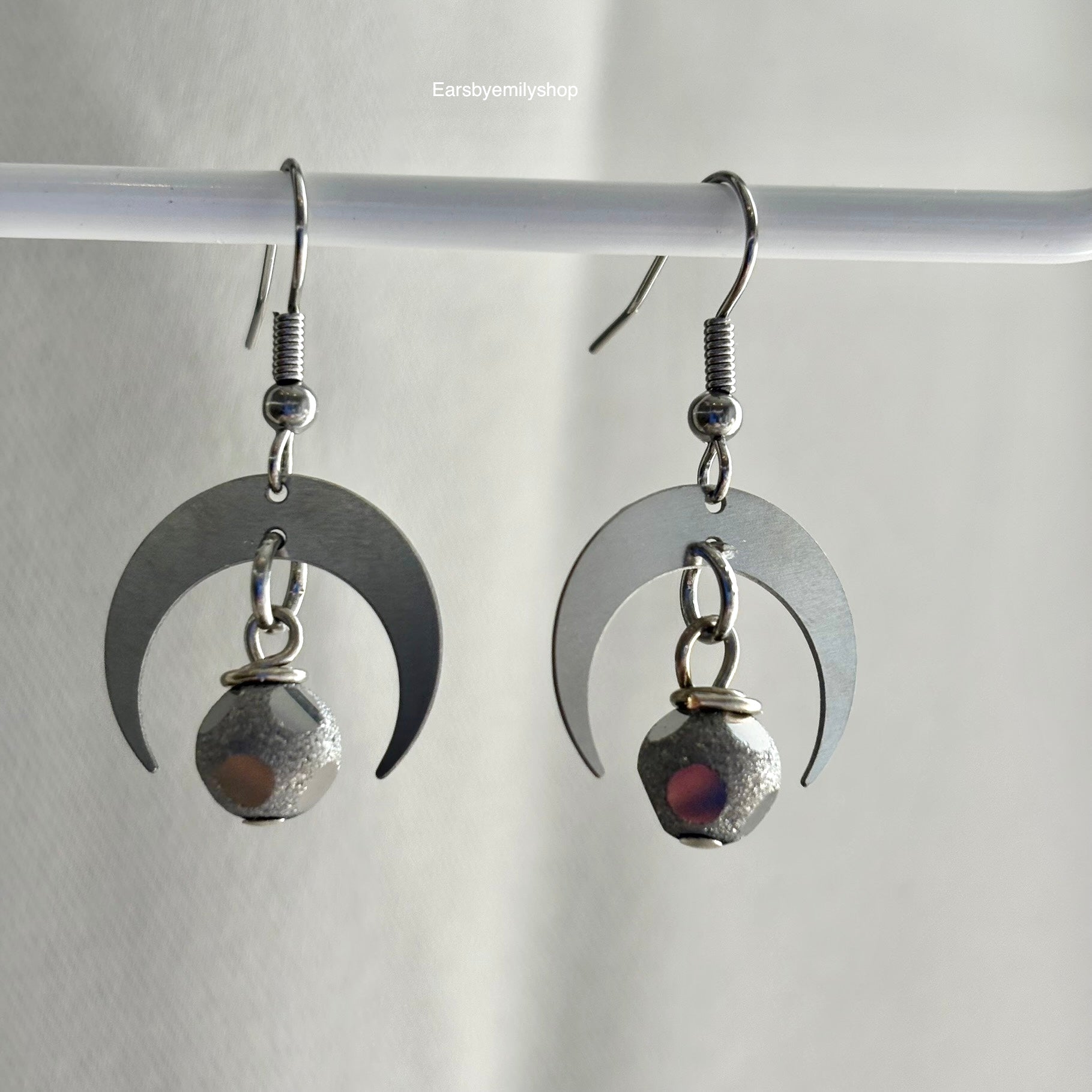 Stainless steel dangle disco moon earrings