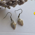 Silver plated strawberry earrings on hypoallergenic hooks