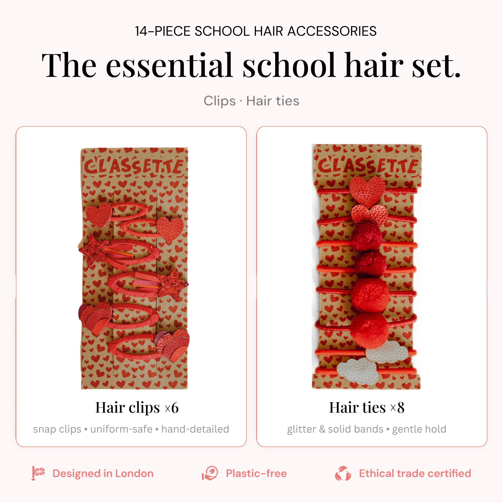 Red School Hair Clips & Bobble Hair Ties | The Essential Set