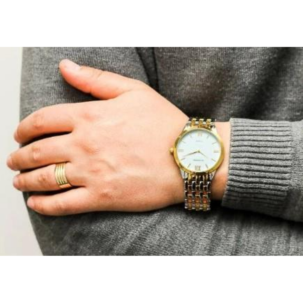 Sekonda Classic Basic Mens White Dial Two Tone Stainless Steel Bracelet Watch 3449